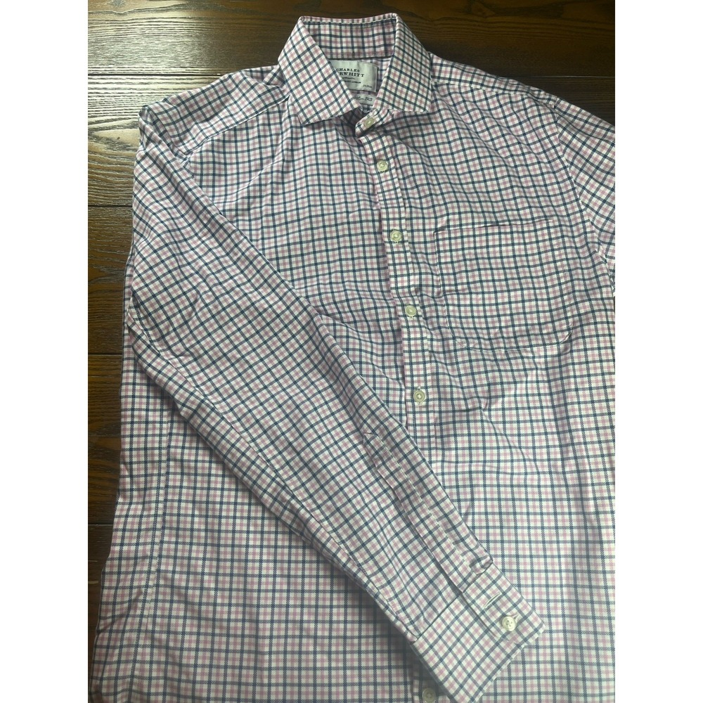 Charles Tyrwhitt Dress Shirt 15.5 /35 Pink Purple Extra Slim Fit Non Iron Plaid